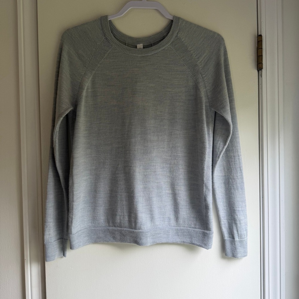 Lululemon Merino Wool Lace Up Back Sweater Heathered Blue Grey Size 6